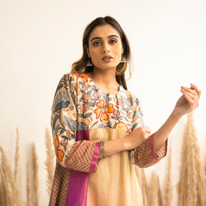 Peach Beige Ombre Kali mix and match Kurta set with dupatta and pants