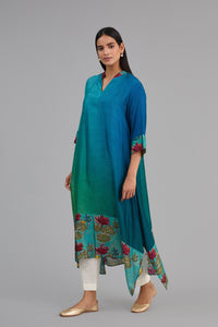 Green Blue Ombre Asymmetrical mix and match Kurta