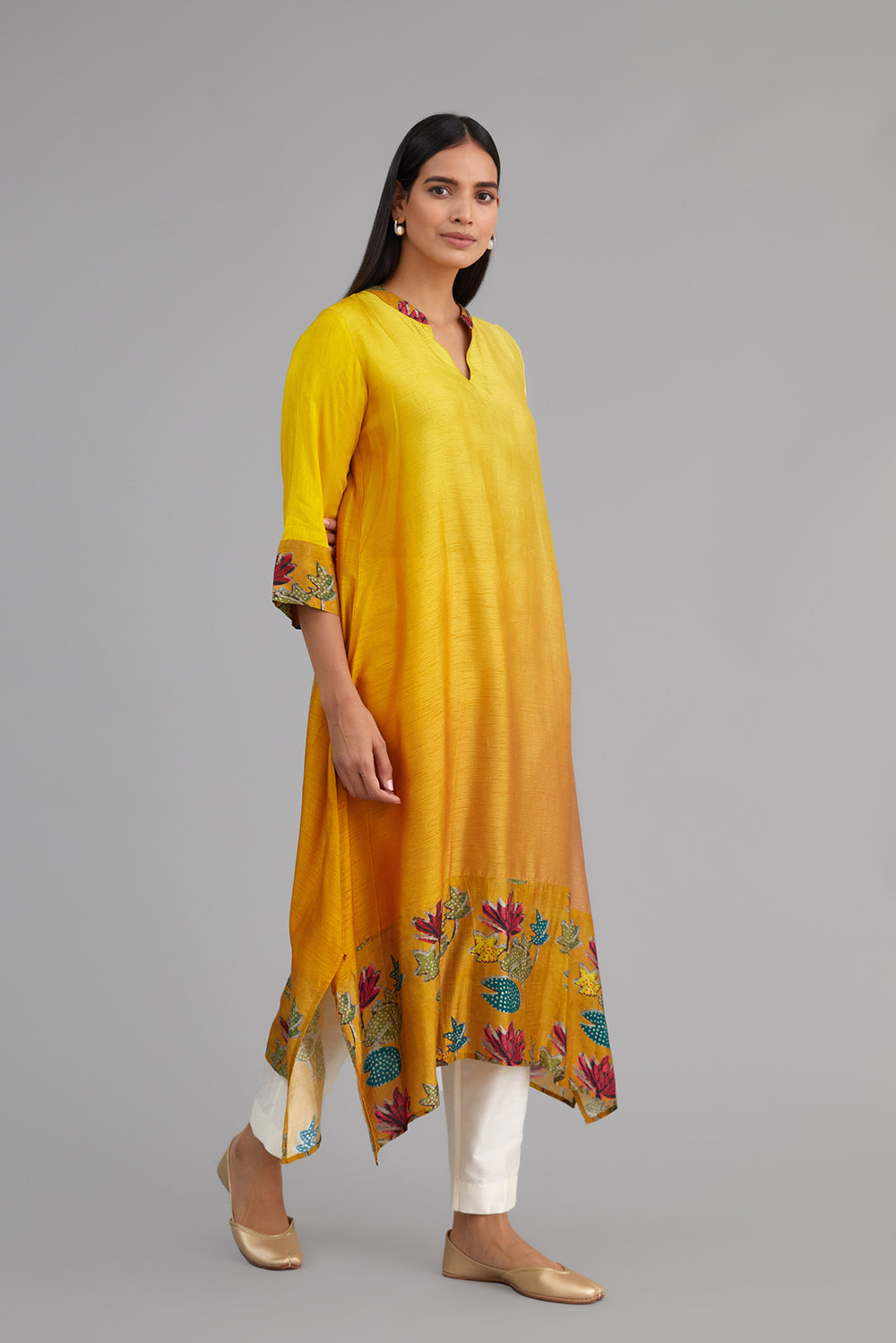 Yellow Ombre Asymmetrical mix and match Kurta