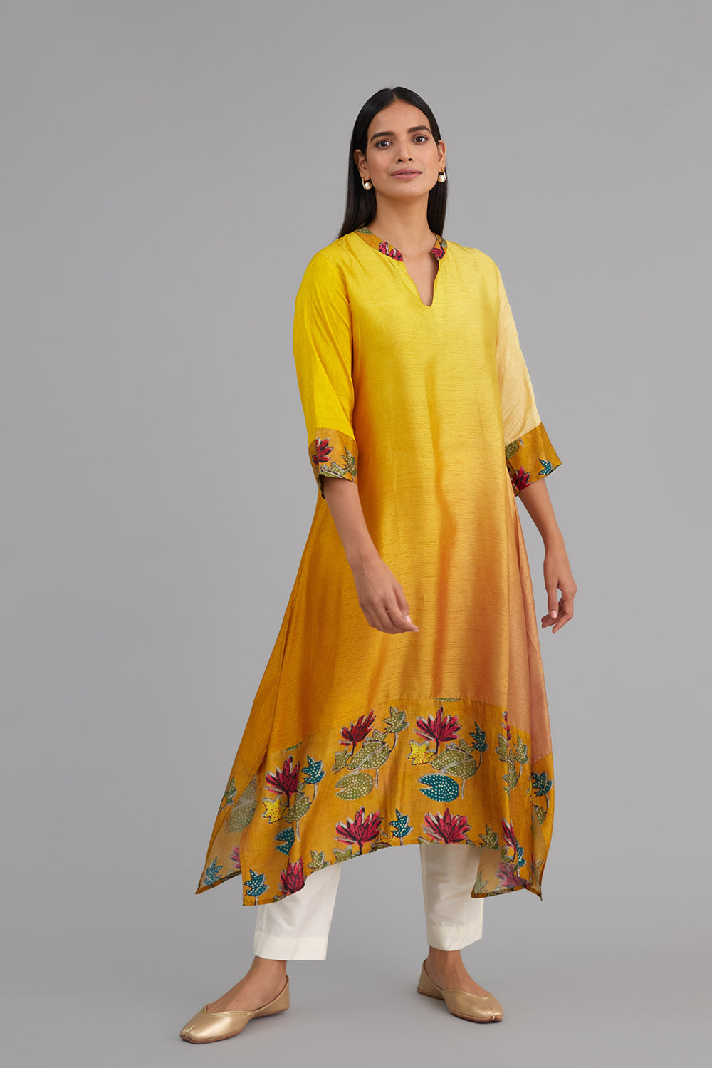 Yellow Ombre Asymmetrical mix and match Kurta