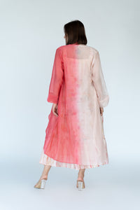 Salmon Pink Summer Chanderi Dress with Cape