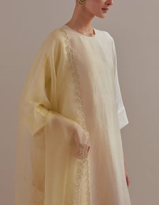 Ivory Ombre Kurta with Scalloped Organza Dupatta and pants