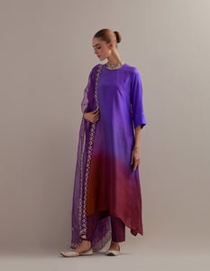 Deep Purple Ombre Kurta with Scalloped Organza Dupatta and pants