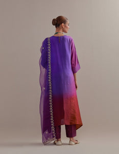 Deep Purple Ombre Kurta with Scalloped Organza Dupatta and pants