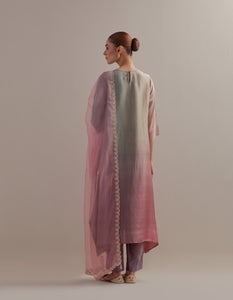 Sea Green Mauve Ombre Kurta with Scalloped Organza Dupatta and pants