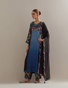 Black Indigo Ombre Kali mix and match Kurta set with dupatta and pants