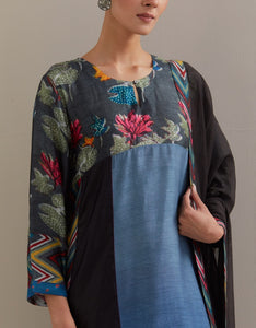 Black Indigo Ombre Kali mix and match Kurta set with dupatta and pants