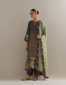 Pista Grey Ombre mix and match Kurta set with dupatta and pants