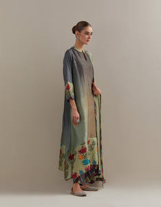 Pista Grey Ombre mix and match Kurta set with dupatta and pants