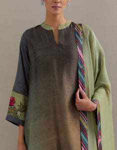 Pista Grey Ombre mix and match Kurta set with dupatta and pants