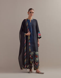 Black Indigo Ombre mix and match Kurta set with dupatta and pants