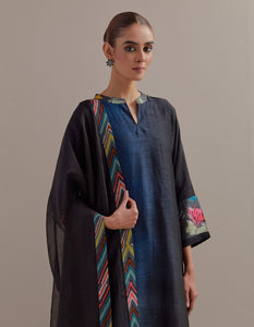 Black Indigo Ombre mix and match Kurta set with dupatta and pants