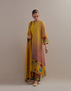 Yellow Ombre mix and match Kurta set with dupatta and pants