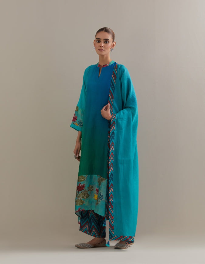 Green Blue Ombre mix and match Kurta set with dupatta and pants