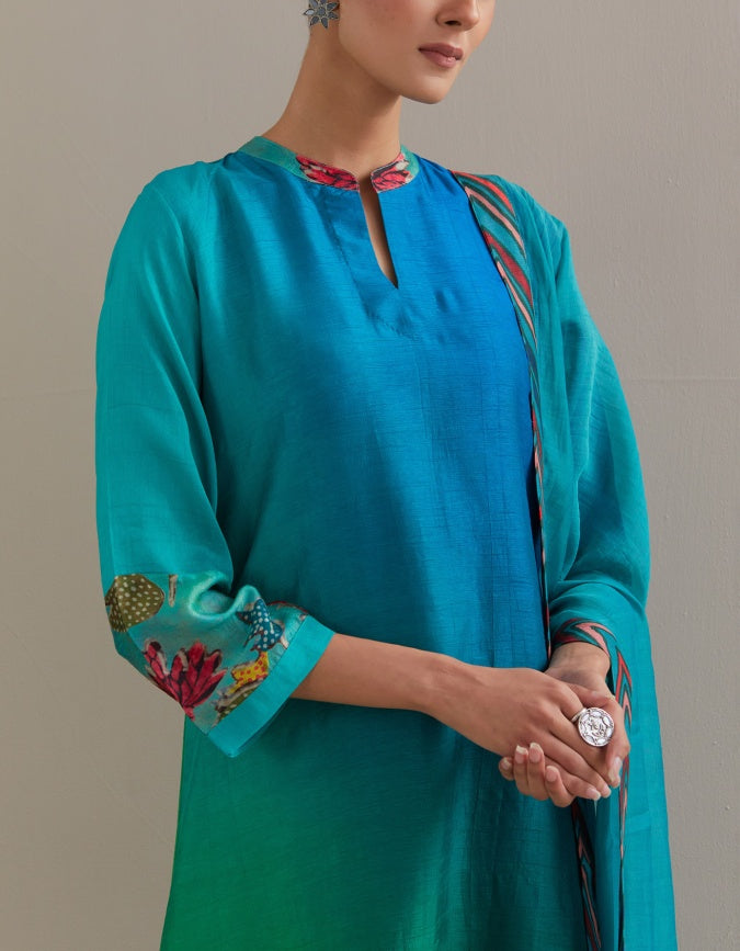 Green Blue Ombre mix and match Kurta set with dupatta and pants