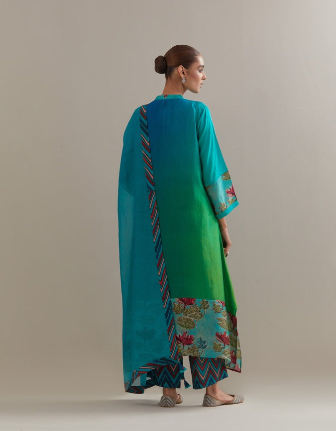 Green Blue Ombre mix and match Kurta set with dupatta and pants