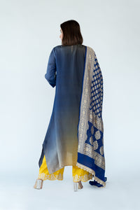 Yellow Royal Ombre Kurta with heavy Banarasi Bandhej Dupatta