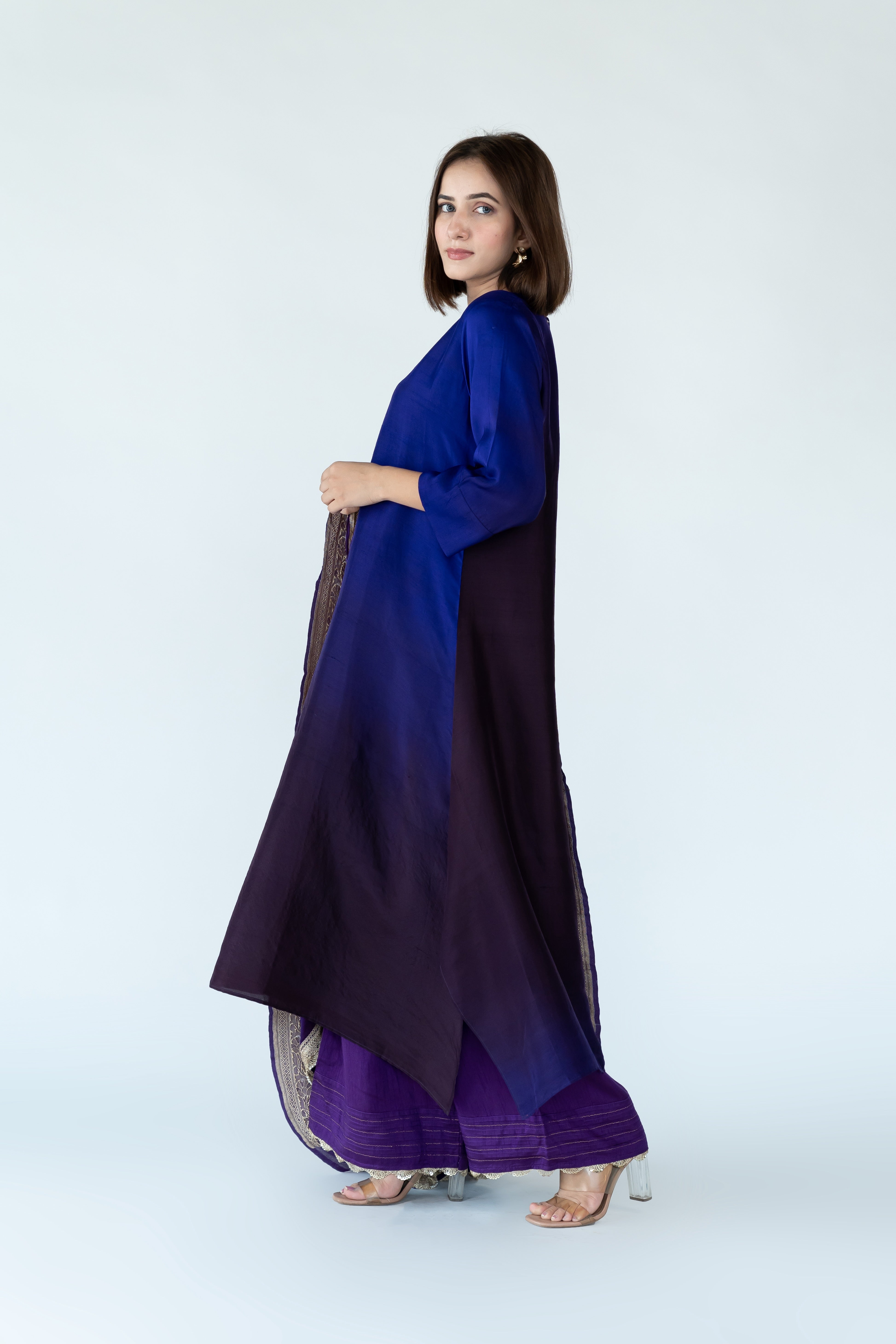 Dark Purple Ombre Kurta with heavy Banarasi Bandhej Dupatta