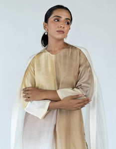 Ivory Ombre color blocked kurta with silk pants, organza detailing and  pure silk organza  dupatta