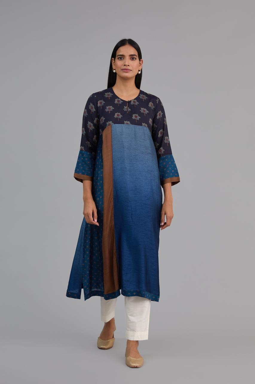 Indigo Blue Ombre Asymmetrical mix and match Kurta