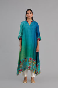 Green Blue Ombre Asymmetrical mix and match Kurta