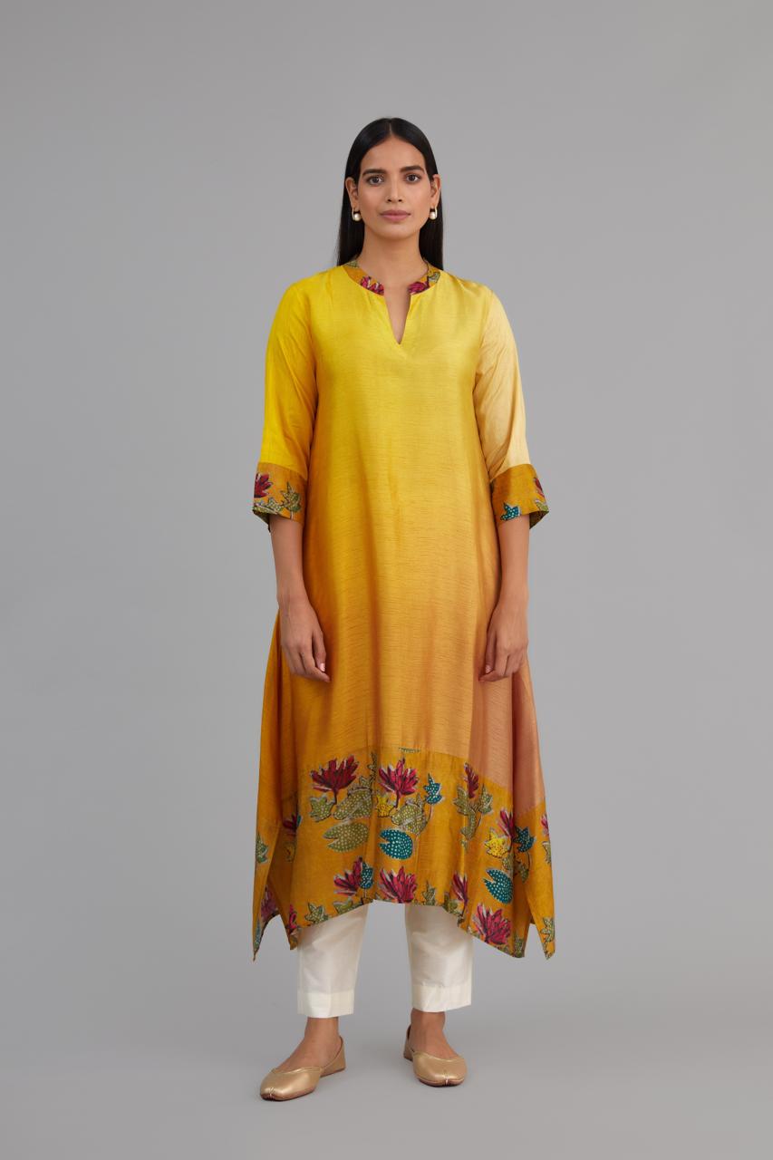 Yellow Ombre Asymmetrical mix and match Kurta