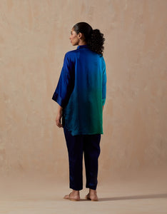 Green Blue Ombre Satin shirt with pants (2pc)