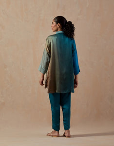 Teal Blue Ombre Satin shirt with pants (2pc)