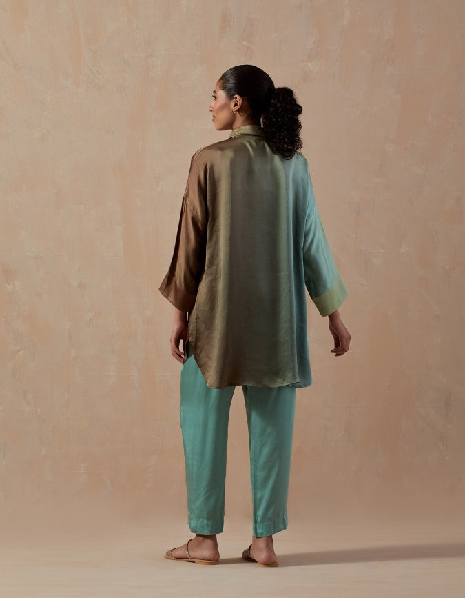 Mint Blue Ombre Satin shirt with pants (2pc)