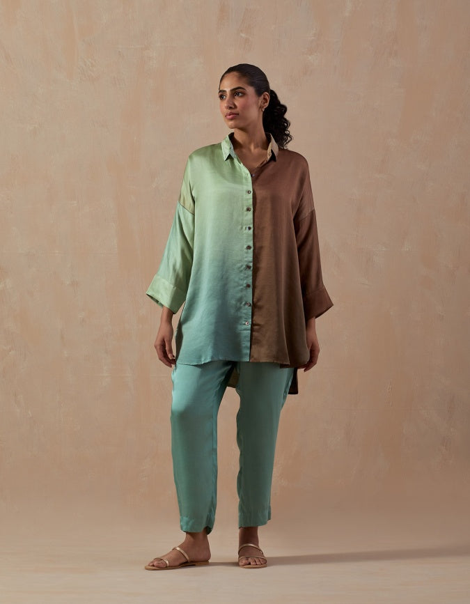 Mint Blue Ombre Satin shirt with pants (2pc)