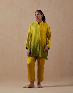 Sage Mustard Ombre Satin shirt with pants (2pc)