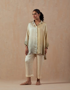 Ivory Ombre Satin shirt with pants (2pc)