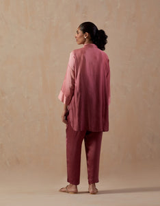 Peach Mauve Ombre Satin shirt with pants (2pc)