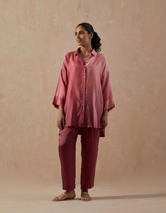 Peach Mauve Ombre Satin shirt with pants (2pc)