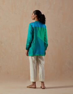 Bright green blue peacock Ombre colour block shirt