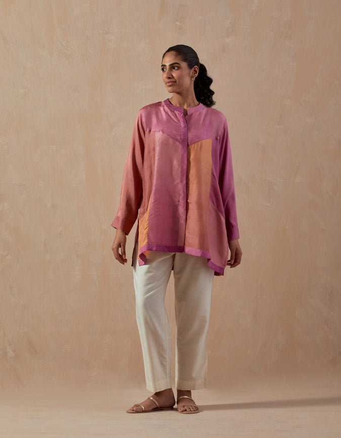 Peach Mauve Ombre colour block shirt