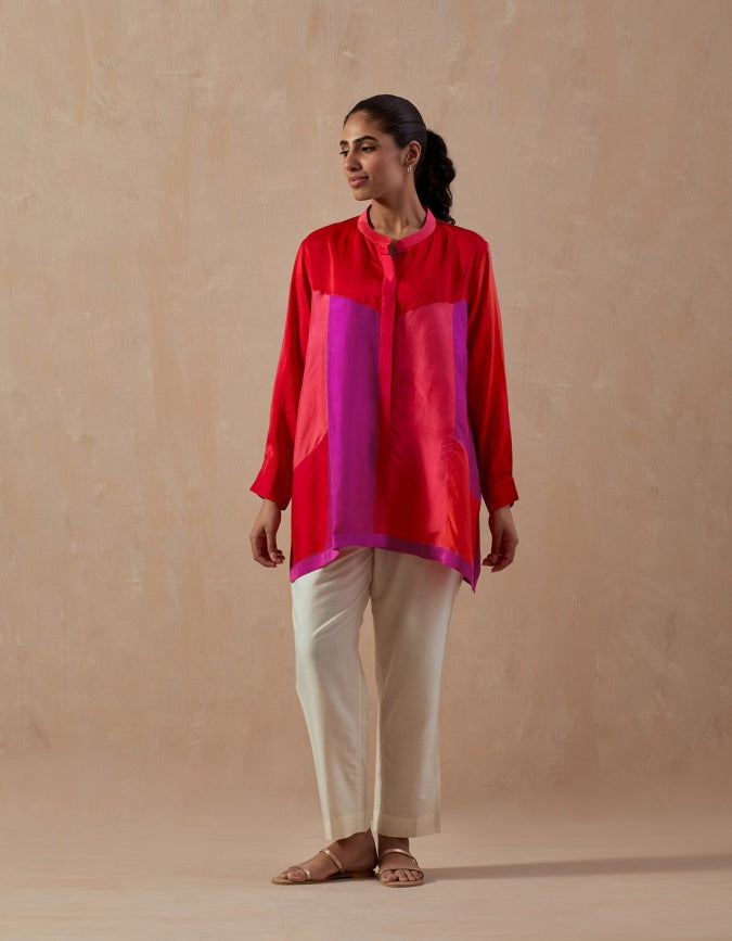 Fuschia Red Ombre colour block shirt