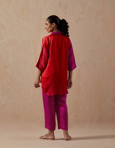 Fuschia Red Ombre Satin shirt with pants (2pc)