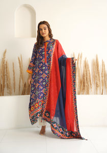 Royal Blue Patola Printed Kurta with asymmetric hemline