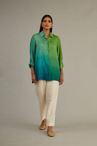 Green Blue Ombre Silk Shirt