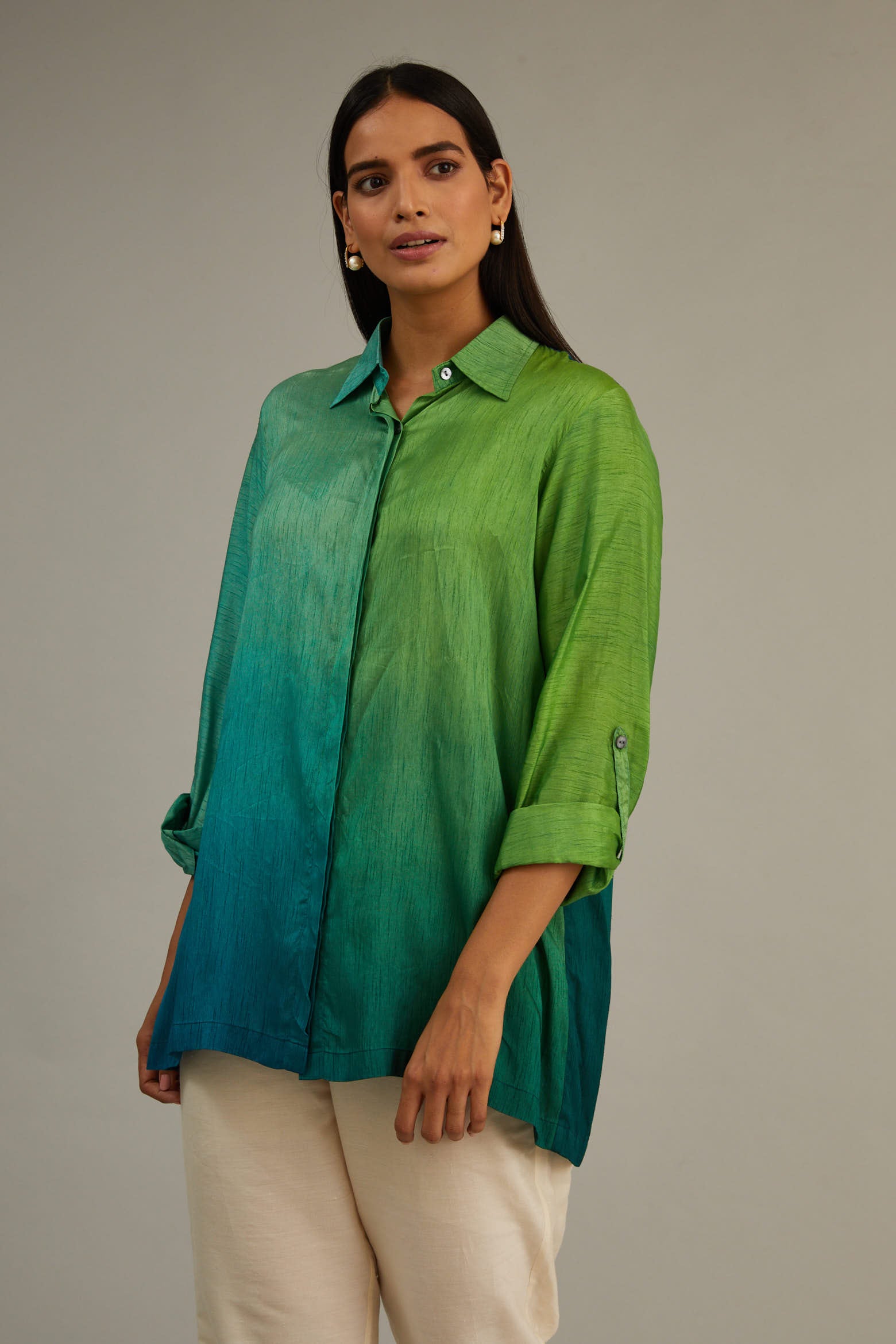 Green Blue Ombre Silk Shirt