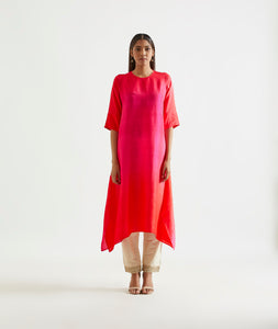 Bright Fuchsia Red Ombre Kurta with heavy Banarasi Bandhej Dupatta